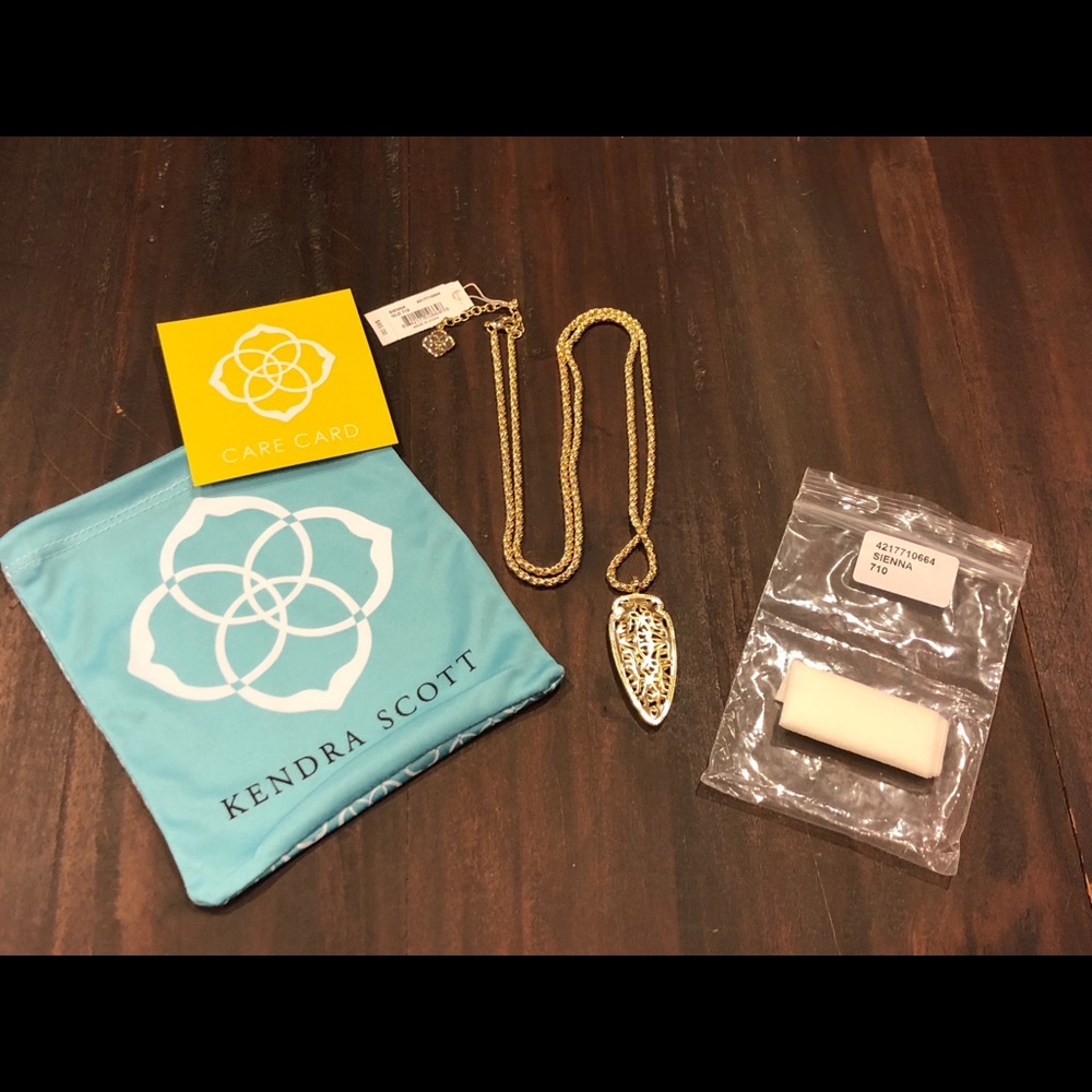 Kendra Scott Sienna Gold Pendant Necklace Long Chain Filigree Statement